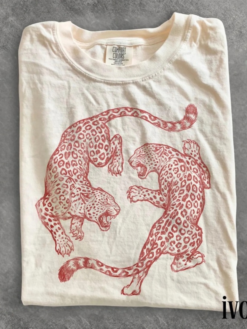 Comfort Colors Ivory T-Shirt with Red Leopard Graphic